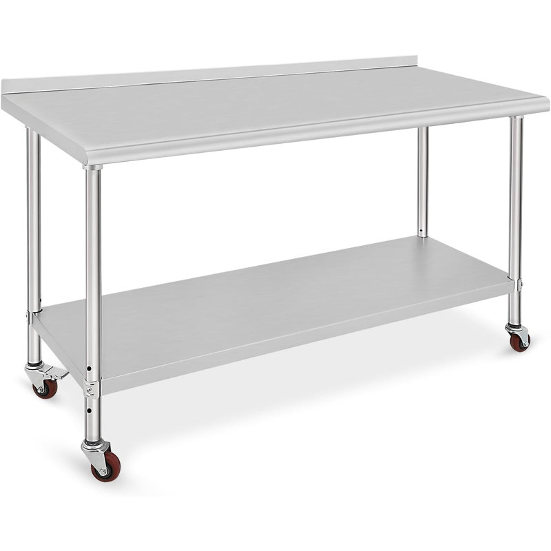 36 * 24 * 35 pouces avec roulettes avec panneau arrière certifié NSF Table commerciale en acier inoxydable, établi robuste avec tablette réglable et dosseret, assemblage facile pour la cuisine, la maison, l'hôtel