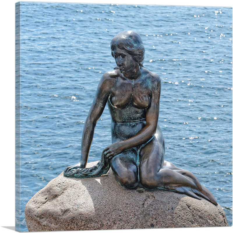 La petite sirène, Copenhague, Danemark - reproduction de photo sur toile tendue, H 12 po x l 12 po x P 0,75 po