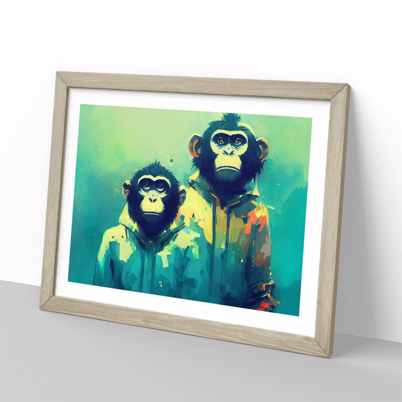 Two Cool Monkeys Abstract - Framed Print, 25cm H x 34cm W x 2cm D, Oak Framed