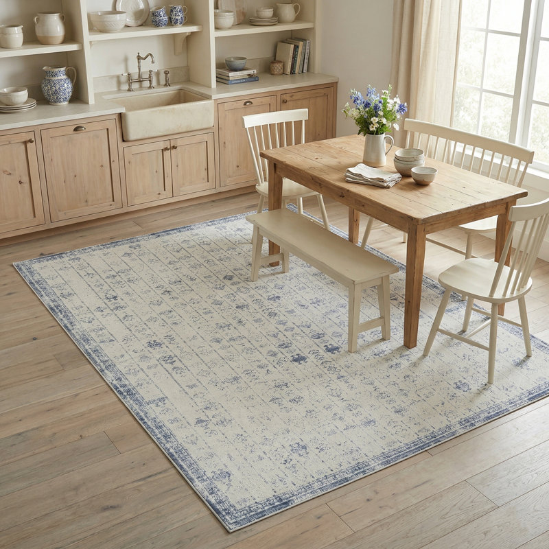Performance Ornate Traditional Vintage Blue/Gray/Ivory Waterproof Rug, Rectangle 7'10" x 9'10"