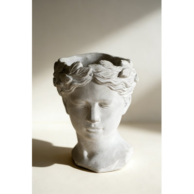 Cement Head Planter, Indoor Outdoor Home Garden Decor, D6" x 9"