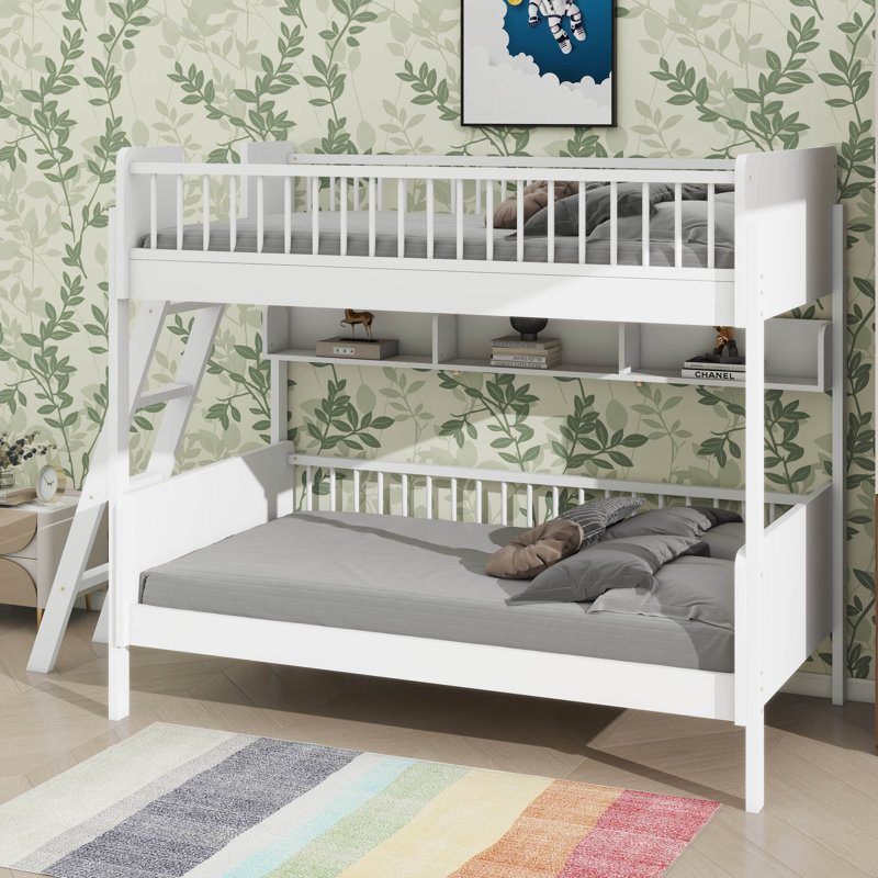 Wooden Twin Size Bunk Bed Equipped With 3 Storage Compartments, White