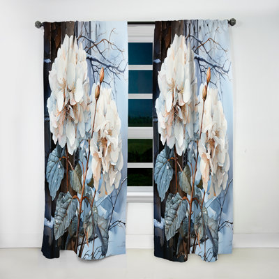 White Hydrangea Charm In Winter - Hydrangea Curtain - Room Darkening Floral Curtain - 1 Panels