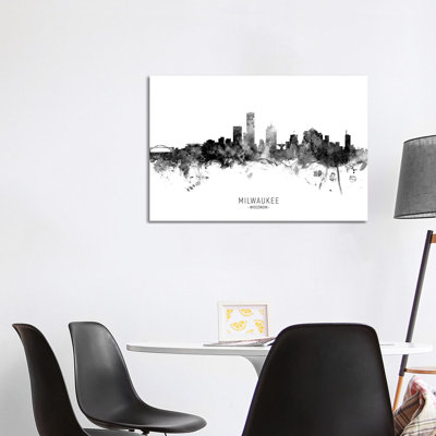 Milwaukee Wisconsin Skyline Name Bw by Michael Tompsett - Wrapped Canvas Gallery-Wrapped Canvas Giclée
