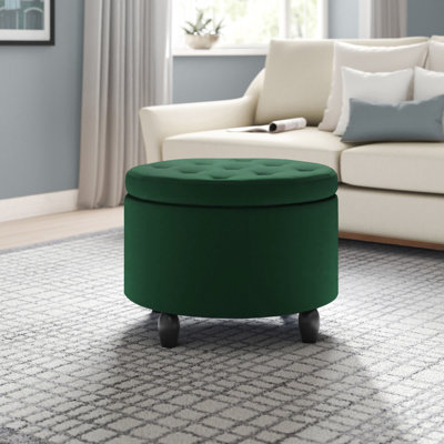 Brionna 60cm Wide Velvet Round Solid Colour Ottoman with Storage