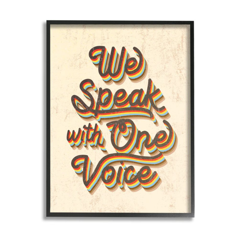«Speak with One Voice Quote» par Daphne Polselli - impression d'art textuel, H 14 po x l 11 po, Giclée encadrée noir minuit