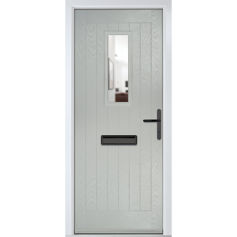 Crystal GRP Front door Sunningdale Anthracite Grey 920mm x 2090mm Open in Right hand Clear Glass, Left, Agate Grey