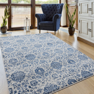Tapis bleu en jute / sisal Olander