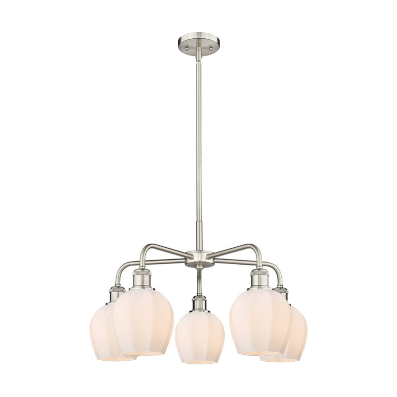 Lustre suspendu 5 lumières 24 po Krumholz, Blanc mat, Nickel satiné