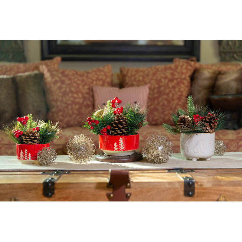 Arrangement floral de Noël en pot, Rouge, H 7 po x l 6,5 po x P 6,5 po