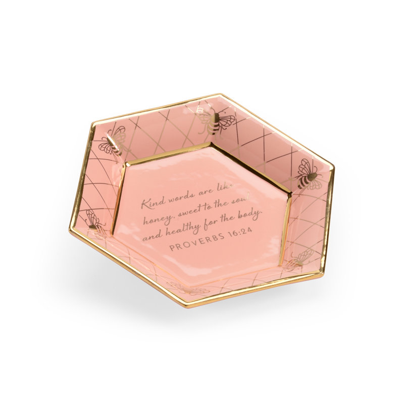 Ceramic Decorative Plate, Coral/Gold