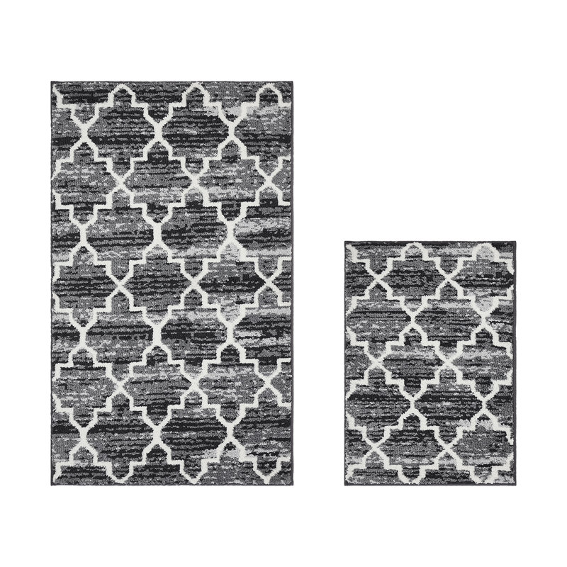Tapis pour salle de bain Nolynn, Gris, Ensemble de 2 pièces (17 po x 24 po | 24 po x 40