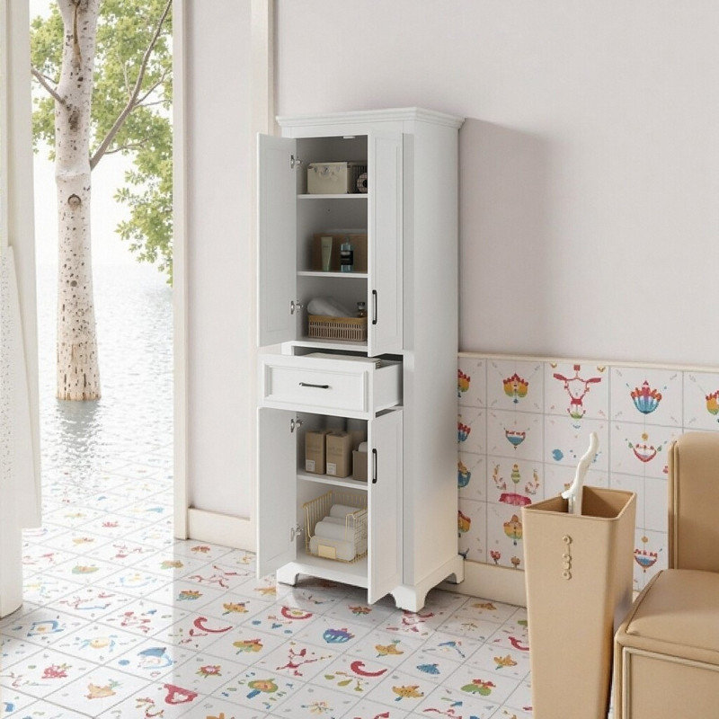 Meuble-lavabo sur pied 70,8 po avec 4 portes et 1 tiroir de rangement de conception moderne avec tablettes réglables