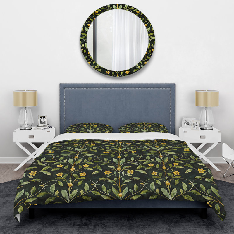 Ensemble de housse de couette Modern Green Green Floral Vines II, King Duvet Cover + 2 King Shams