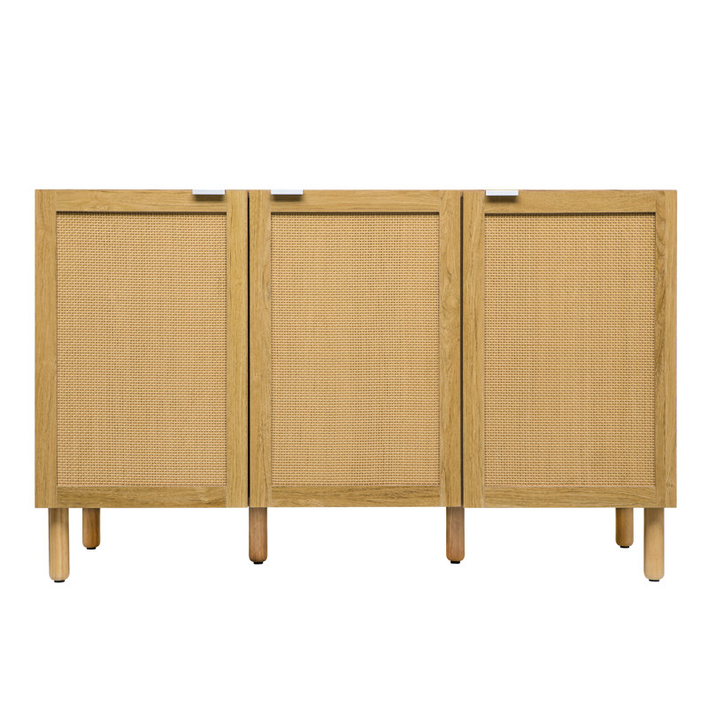 Brown Synthetic Rattan 3-Door Sideboard with Black Top