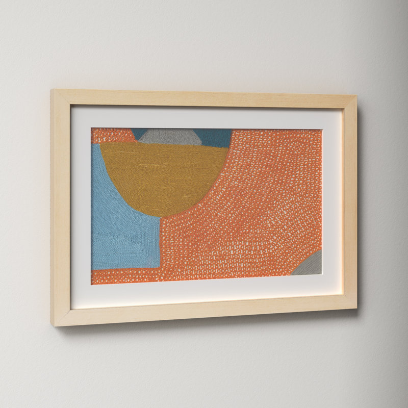 Framed Abstract Textile Art with Brown Wood Frame
