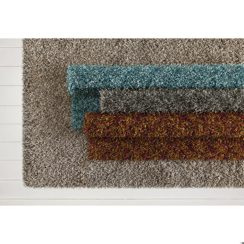 Tapis à poils longs en polyester tissé à la main bleu sarcelle et turquoise Stickland, Rectangulaire 3 pi x 5 pi
