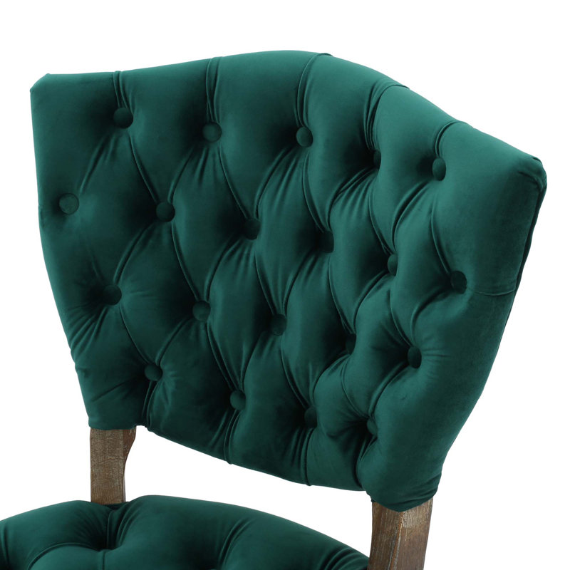 Chaise Parsons rembourrée et capitonnée Richard, Velours vert foncé