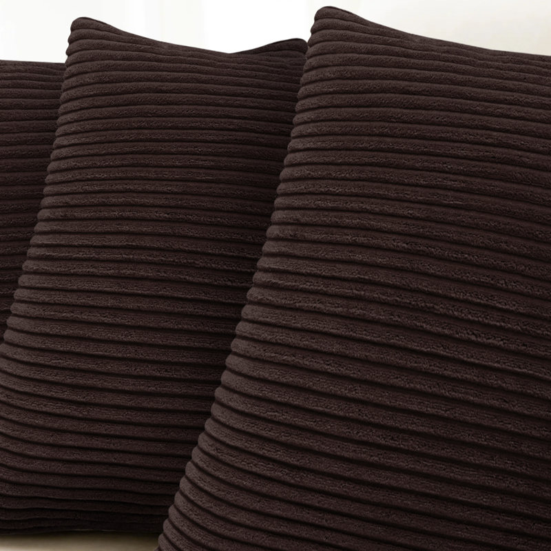 Shadwell Striped Square Scatter Crushed Velvet Cushion Cover, Coffee