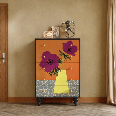 Five Drawer Pine Wood Storage Cabinet