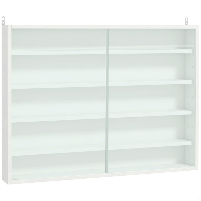 Vitrine à 5 niveaux, vitrine en verre avec 2 portes et tablettes réglables, fixation murale, Blanc