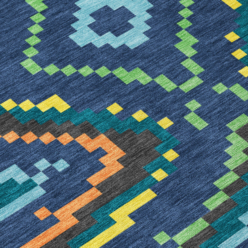 Machine Washable Indoor/Outdoor Chantille ACN2829 Kids Rug, 10' x 14', Navy