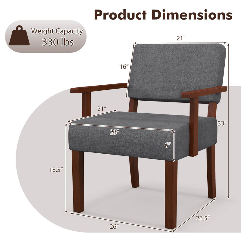 2pcs Linen Accent Chair Living Room Chair With Soft Padded Seat & Backrest, Gray Linen
