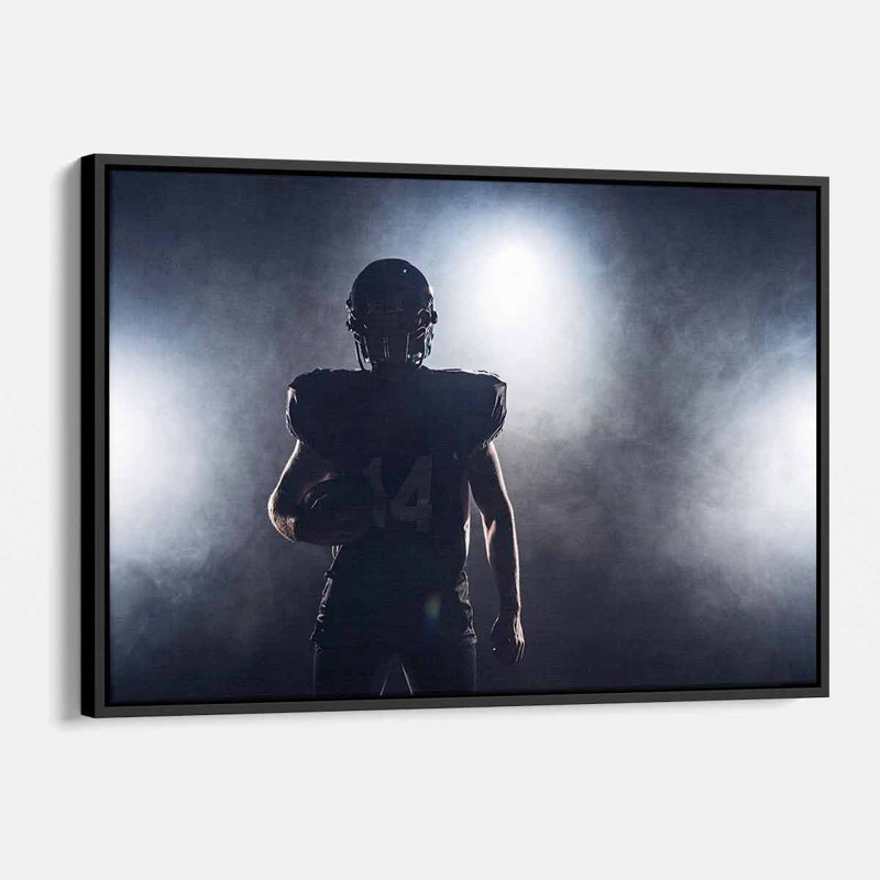 Joueur de football américain noir sur toile Fidalgo, H 24 po x l 36 po, Cadre noir