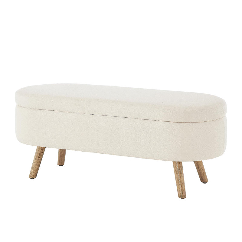 Luxury Oval Boucle Storage Ottoman Bench With Wood Legs 350Lb Weight Capacity & Safety Hinge, For Living Room, Bedroom Entryway,IVORY