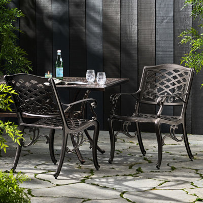 2 chaises de salle à manger en fonte d'aluminium - noir, filet et siège, pour l'extérieur de 2 pièces noires
