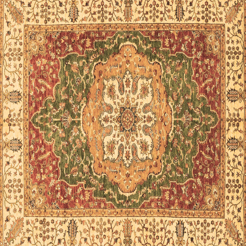 Tapis brun / vert clair en laine / polyester oriental tissé à la machine 6 pi x 6 pi