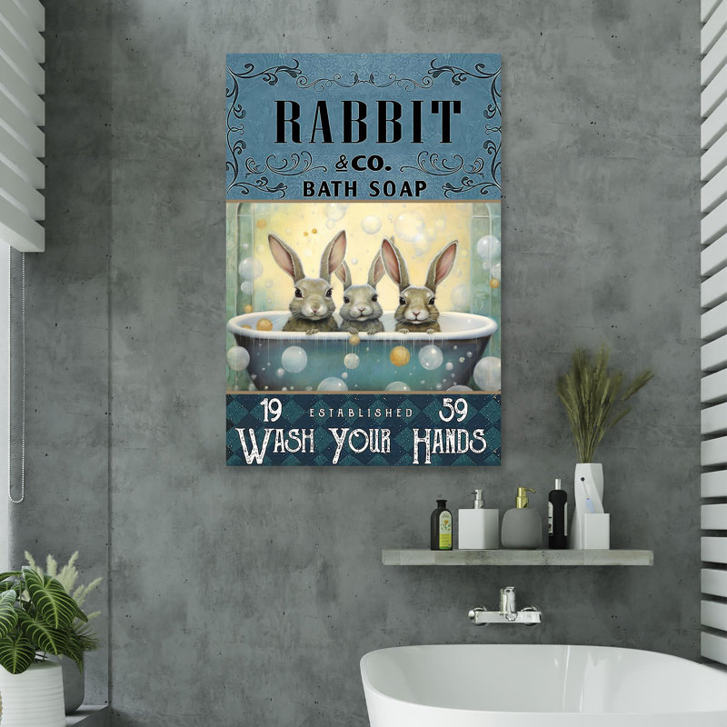 Rabbit Bath Soap - Reproduction d'art graphique sur toile tendue 1 pièce, H 14 po x l 11 po x P 1,25 po