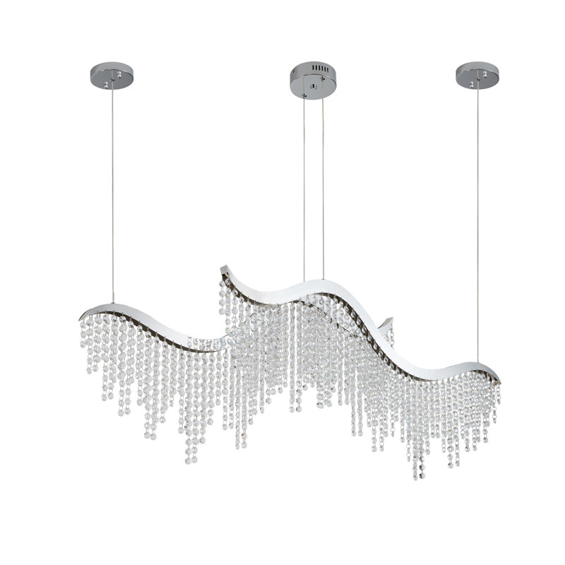 Lustre en cristal 36 pouces à DEL Modern Wave - température de couleur réglable 3000K / 4000K / 6000K - hauteur réglable - lustre élégant pour le salon et l'espace luxueux