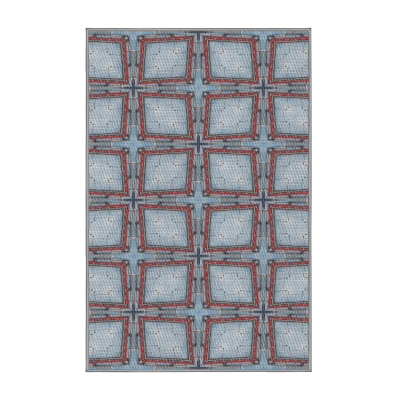 Tapis bleu / rouge Power Loom, Rectangle 5 pi x 7 pi