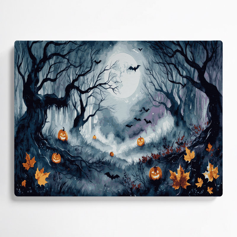 Halloween, aquarelle, scènes d'Halloween, art mural gris en métal, H 20 po x l 24 po