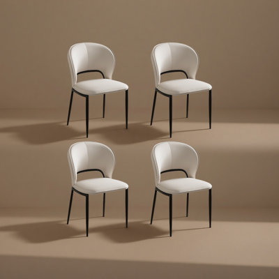 Modern Dining Table Chairs, Faux Leather, Light Gray,  4 Pieces