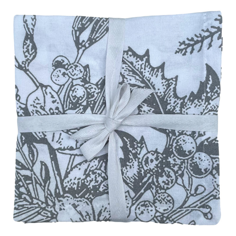 Iyana 100% Cotton Floral Square Napkin, Silver/White