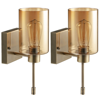 Applique murale moderne 12,76 po avec abat-jour en verre ambré, ampoules de 40 W incluses, appliques murales rétro d'intérieur, homologué ETL et UL