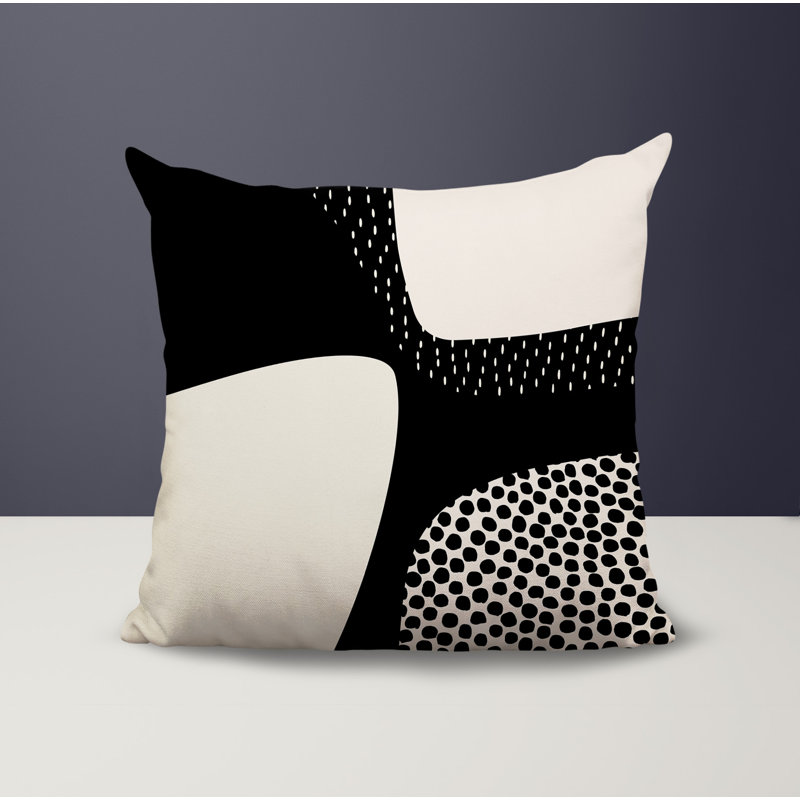 Coussin carré intérieur / extérieur pia, H 19 po x l 19 po, Blanc cassé / noir