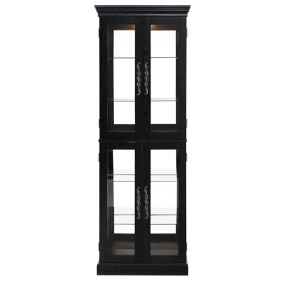 Lighted Glass Curio Display Cabinet For In Pantry, With Internal Lighting And Adjustable Shelves With Spacious Six - Tier Layout Shelves, Black