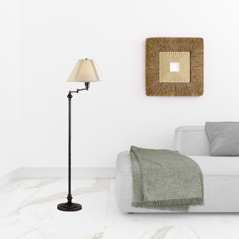 59" Swing Arm Floor Lamp With Beige Empire Shade, Bronze