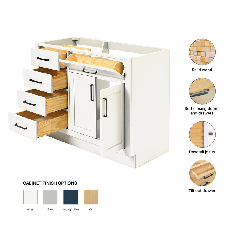42" Single Bathroom Vanity Base only, White