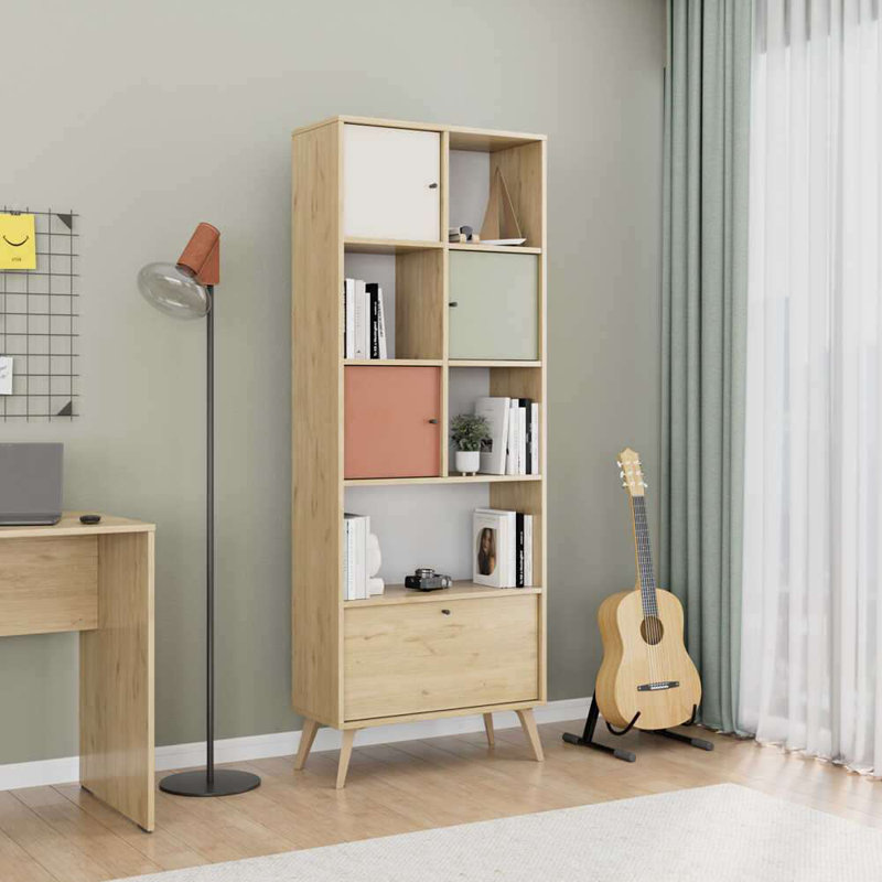 Modern Scandinavian Bookshelf, 67 x 71.3 x 11.8 inches | 100% Melamine Coated Particle Board, Wall-Fixed Design, Numerous Shelves | Stylish Storage Solution for Home & Office, Durable and Elegant