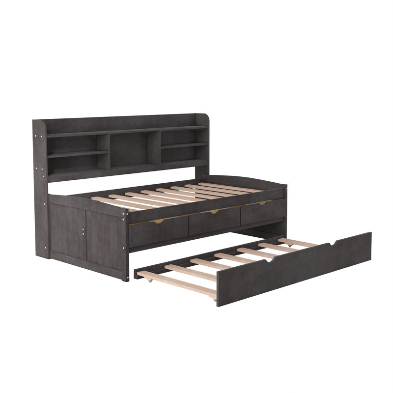 Lit avec rangement gigogne, Brun antique, Simple