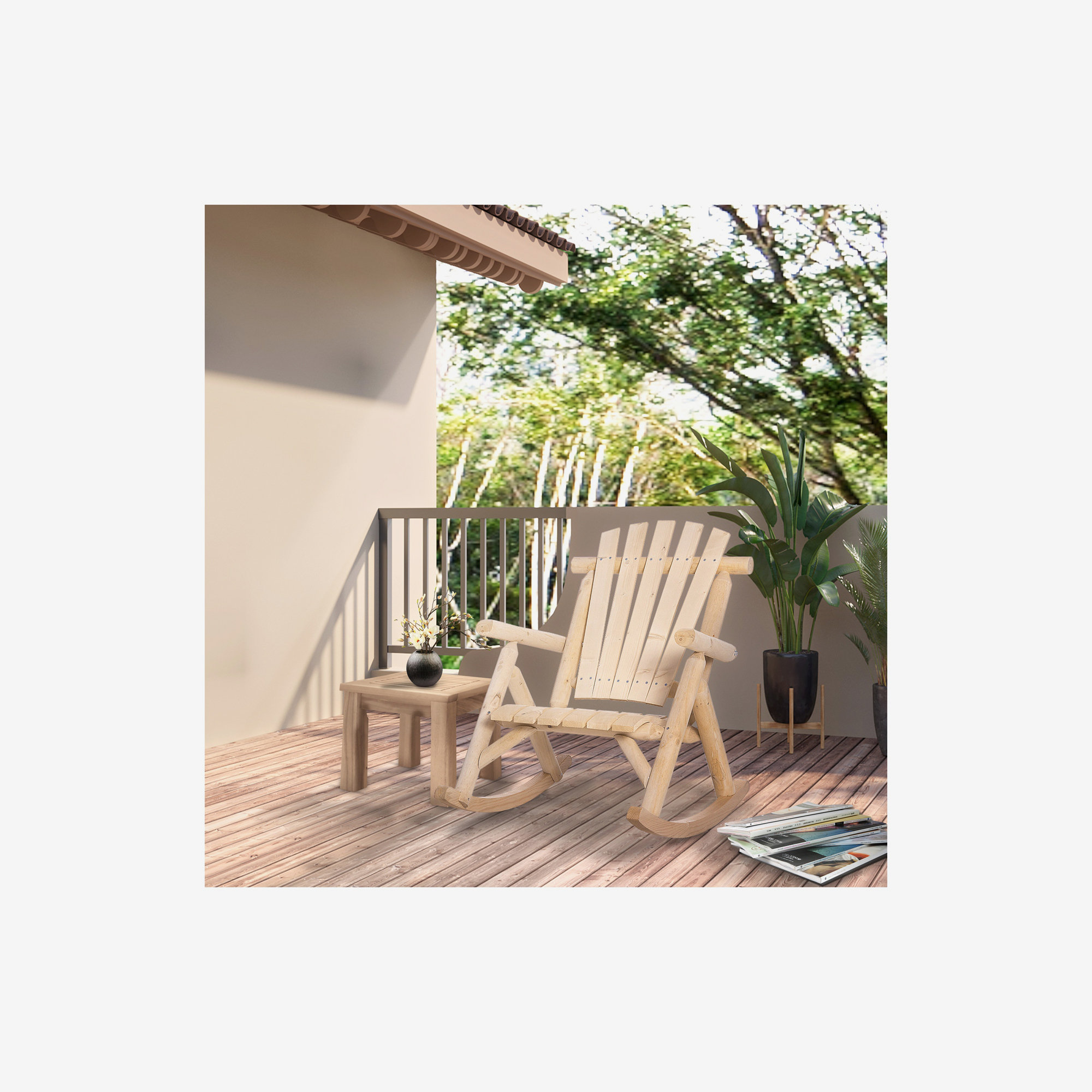 Union Rustic Outsunny Outdoor Wooden Rocking Chair, Single-Person