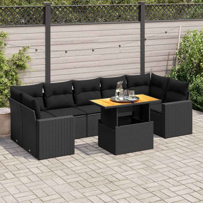  Ensemble de canapé de jardin en rotin noir