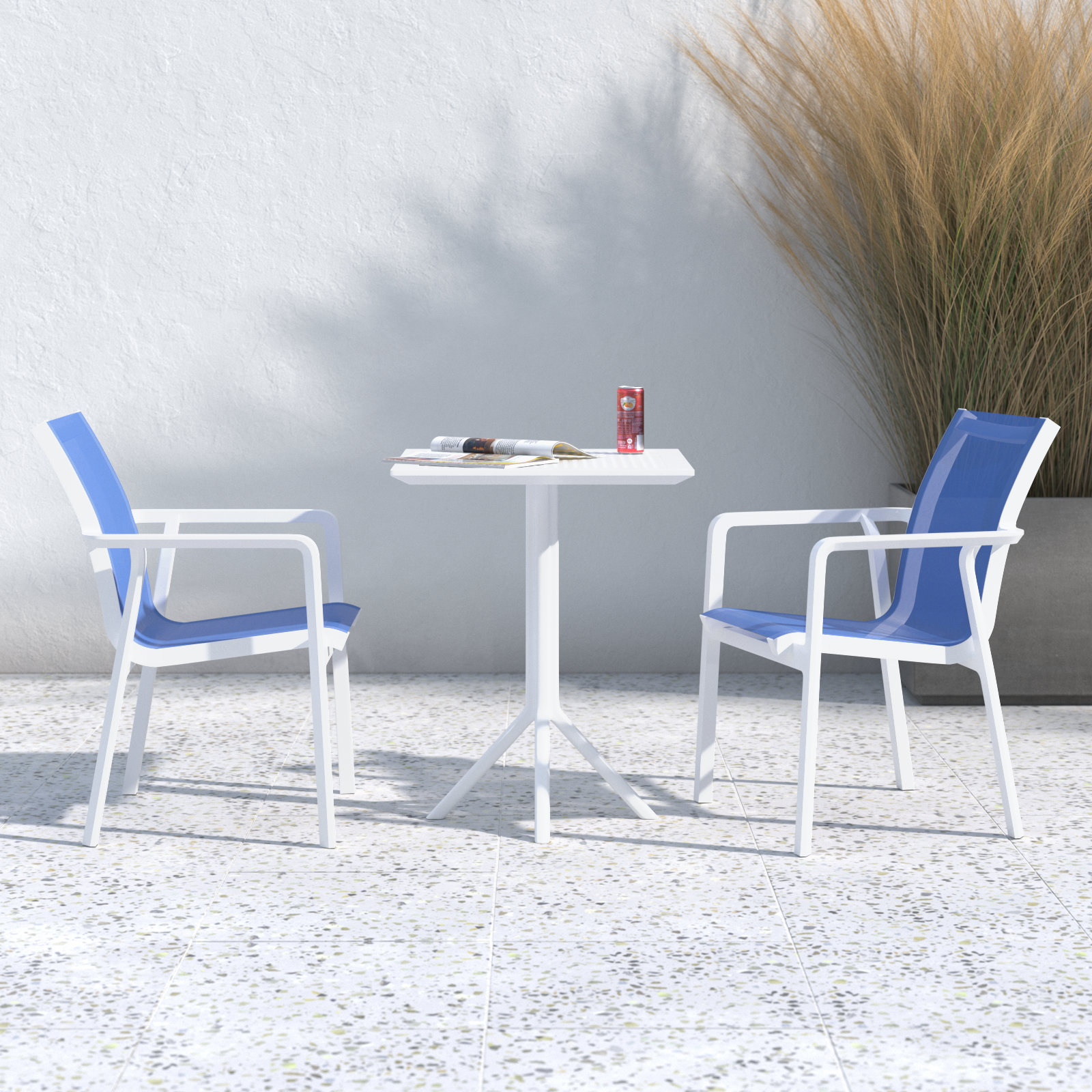 Farrah 24" Patio Bistro Set, White/Blue