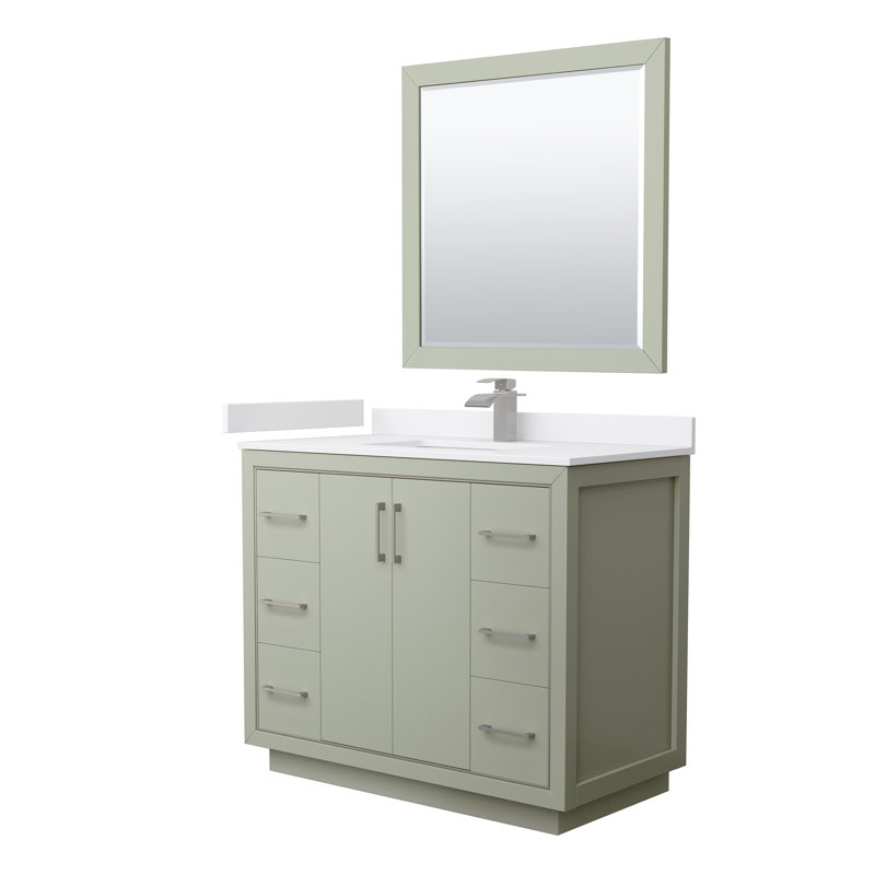 Icon 42'' W Single Vanity, Brushed Nickel, White, White