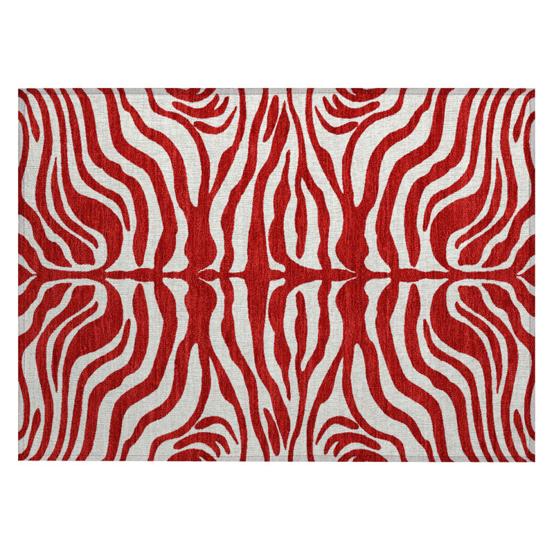 Red Synthetic Rectangular Washable Non-slip Rug 20" x 30"