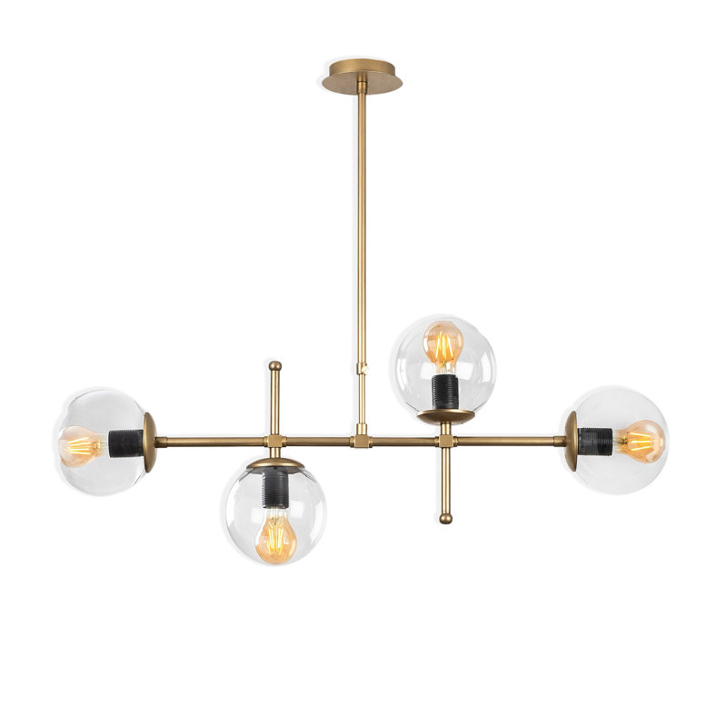 Lustre spoutnik à 4 lumières Hamilton, H 32,4 po x l 42,5 po x P 5,9 po, Transparent, Doré